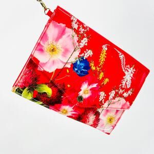 Ted Baker Red Pink Floral Rubber PVC Statment Wristlet Clutch